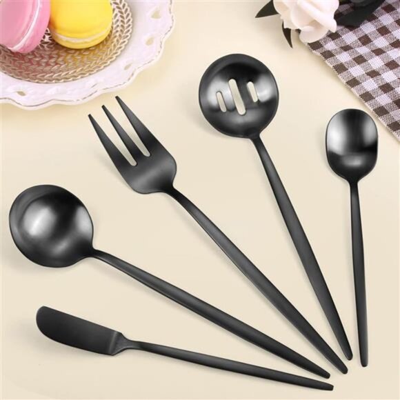 Serving Utensils Set,Matte Black 5-Piece Hostess Set, Stainless Steel Silverware - Picture 3 of 6